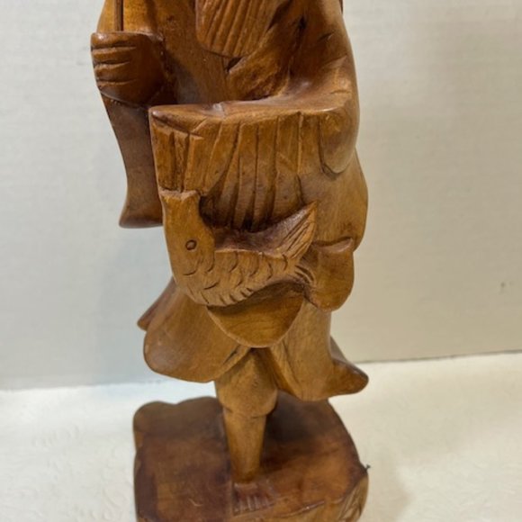 VTG Hand Carved Wood Fisherman Sculpture 12" Tall - Picture 5 of 13